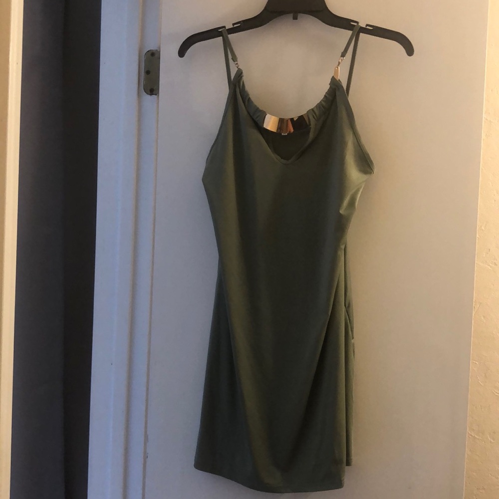 Dark green spaghetti strap mini dress